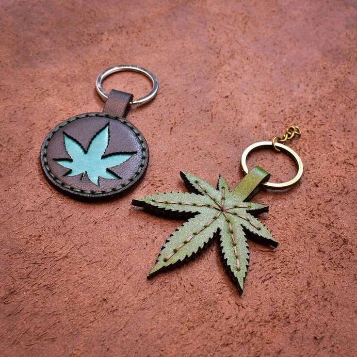 Artisan Layered Leather Leaf Keychain