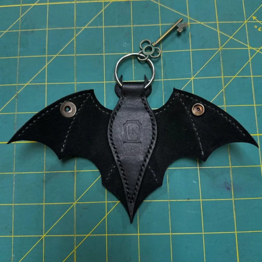 Midnight Bat Leather Keychain