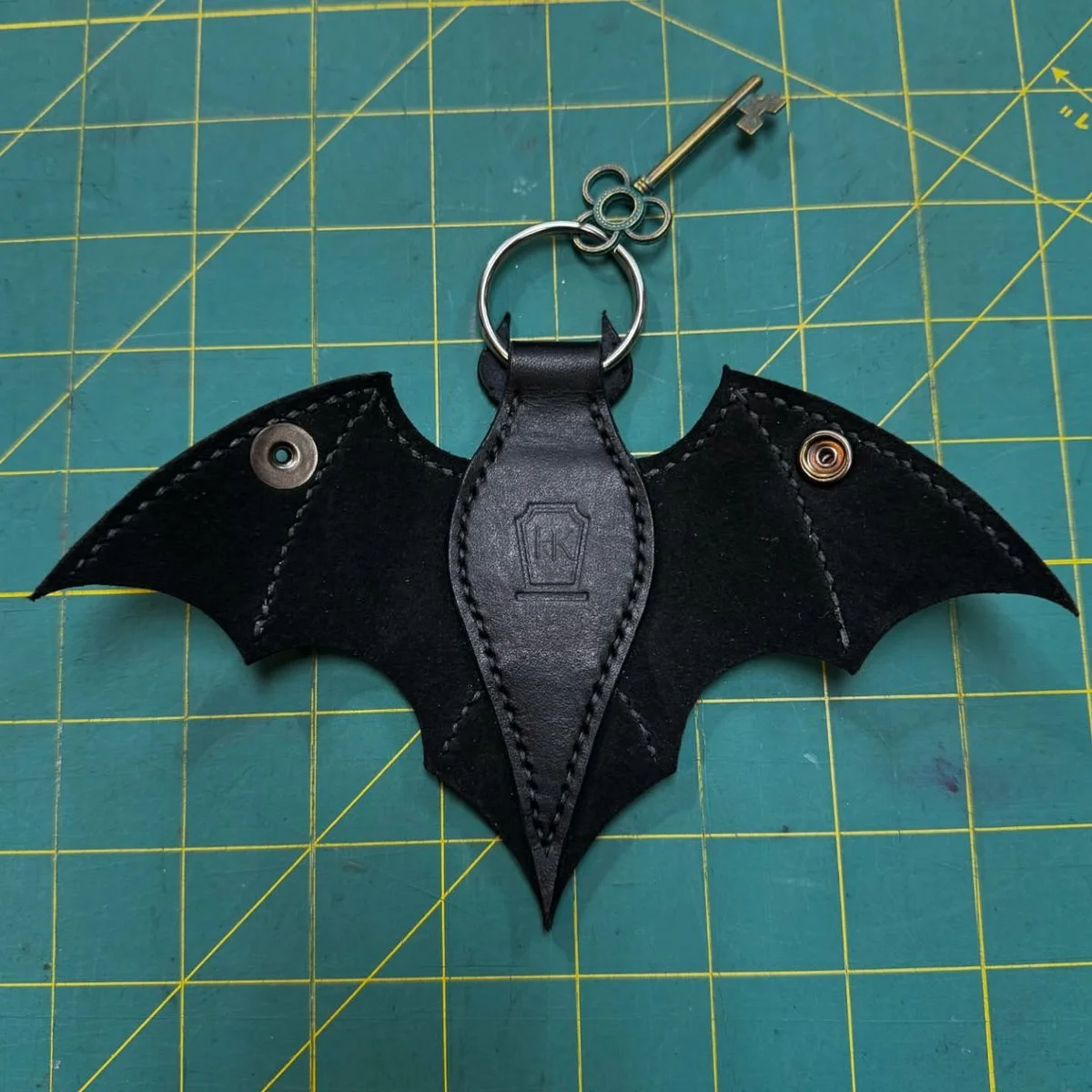 Midnight Bat Leather Keychain